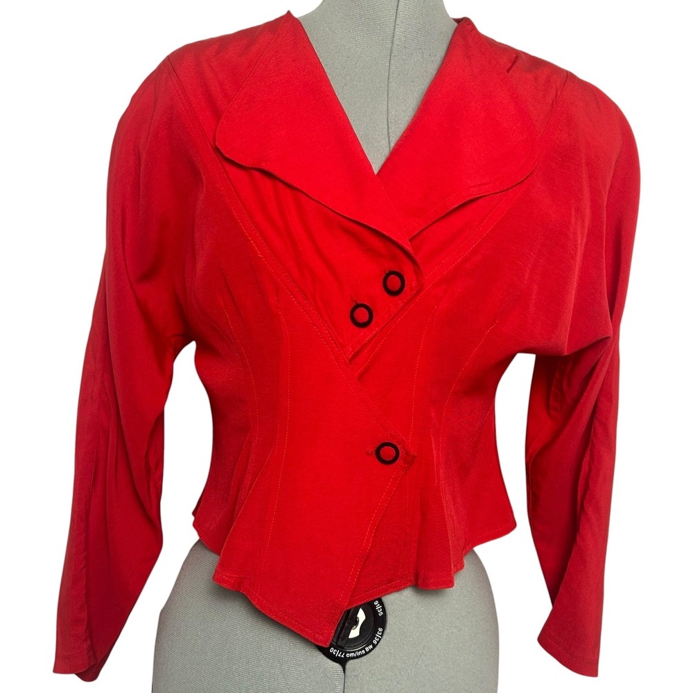 Vintage Ceres Red Asymmetrical Cropped Button Blazer Jacket Size M